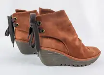 Anthropologie’s Fly London Suede Yama Rust Orange Ankle Booties Womens 36 US 5.5