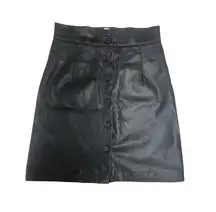 H&M Vegan Leather Black Button-Up Front. A-Line skirt Size 2 (XS-S)