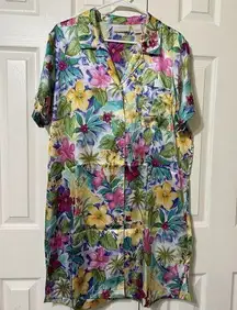 EUC BeautifulCabernet Womens  Multicolor Floral Satin Short Dressing Gown Sz L