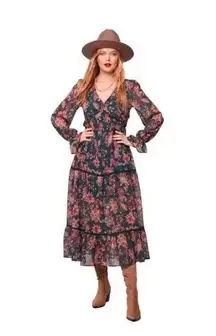 Band Of The Free Run The World Pine Berry Paisley Empire Waist Midi Dress Small‎