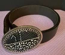 Chicos Womens Medium Animal Print Embossed Buckle Leather Belt Preppy Career‎