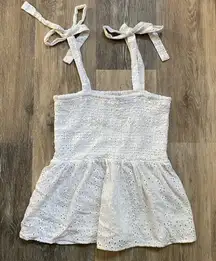 Poof! White Eyelet Lace Ribbon Bow Strap Sleeveless Babydoll Top Size‎ Small