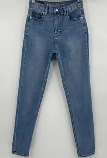 American Eagle Jeans Blue High Rise Mom‎ Fit Stretch Medium Wash Size 0 Long