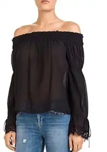 The Kooples Smocked Chiffon Off The Shoulder Top Size M Black New