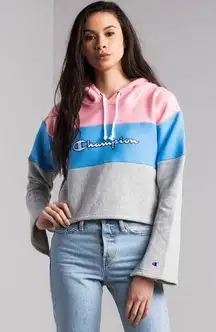 Champion Reverse Weave Colorblock Cropped Hoodie Cotton Pink Blue Gray Small