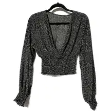 SHEIN black white polka dot smoked waist‎ shirt size L