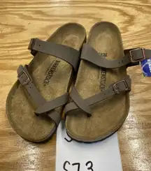 Birkenstock Mayari Thong Sandals Womens 7 Brown Leather Strappy Slip-On Open Toe