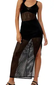 LA Hearts XS mesh sheer back tie side split midi maxi cover up dress SW2 3007