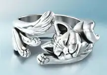 Silver Retro Cute Cat Animal Opening Finger Ring Knuckle Women Party Jewelry