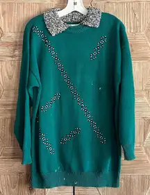 Lois B Vintage Womens Teal Long Sleeve Sweater With Collar Size 80s Retro