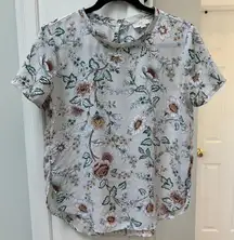 Loft Floral Print Short Sleeve Blouse Size Small Beige Business Office Work