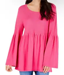 New Style & Co Pink Babydoll Bell Sleeve Knit Top Womens Size Medium Barbie