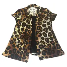 Liz McCoy‎ Leopard Print Open Front Cardigan Top Animal Print