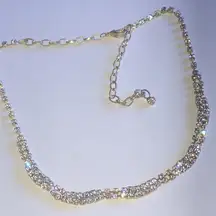 Elegant Silver Tone Classic Formal Necklace with Sparkling Rhinestone Accents