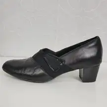 Clarks  Womens Shoes Size 7.5 Black Leather Sugar Spice Heeled Slip On Pumps