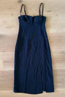 J Crew - Invite Crepe Bustier Midi Dress with Slit in Black