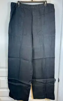 Chico's Design Black Pull On Pant Linen Wide Leg Pants Size 2 (Large) EUC #5822