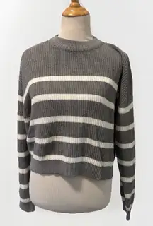 H&M Women's Medium Grey White Striped Long Sleeve Cropped Sweater