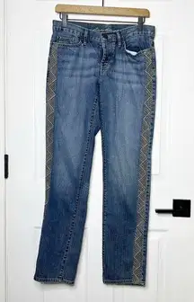 EDDIE BAUER Size 2 Boho Side Stitch Boyfriend Buttonfly Straight Fit Jeans