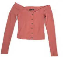 Off-Shoulder Ribbed Long Sleeve Top