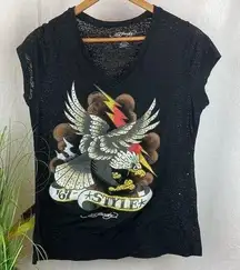 Ed Hardy  Black Cotton Short Sleeve Graphic Eagle 67 Style Tee T Shirt XL