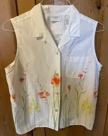 Collared Flower Button Up Tank Vest