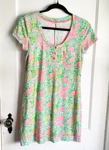Lilly Pulitzer Britton Flamingo Paisley Print Shirt Dress Pima Cotton Tropical S