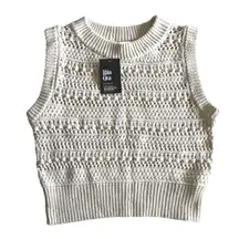 NWT Rita Ora Primark Knit Crochet‎ Sleeveless Tank Top Vest Cream Beige Medium