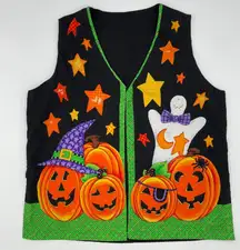 Halloween Vest Pumpkins Ghost Bat Funny Silly Party Teacher Handmade Women Black