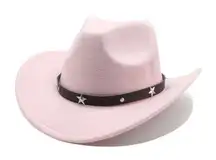 Light‎ Pink Western Cowboy Cowgirl Hat Felt Wide Brim Star Band Unisex Rodeo