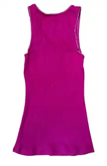 Y2K Express Sexy Basic V-Neck Ribbed Tank Small Pink Silver Embellishment Trim