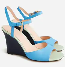 Women's J.Crew Bianca Colorblock Leather Ankle-Strap Wedges size 8 Retro Boho