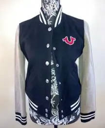 True Religion Wool Varsity Jacket Winter Patchwork College Letterman Patchwork