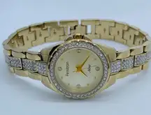 Armitron now 23mm ladies Quartz analog gold tone rhinestones watch 7” w/battery