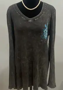 Women's Black Long Sleeve Top with Blue Design