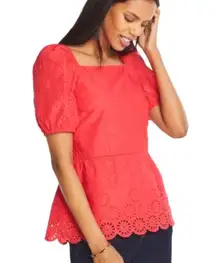 Eyelet Square Neck Peplum Top