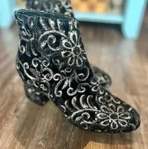 Aldo Sequin Gold Silver Brocade Heeled Ankle Booties Size 8.5