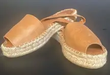 Alohas Sandals Ibizas Slingback Platform Espadrille Leather Open Toe Tan 39 8.5