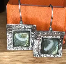 Silpada Stering Silver Hammered Labradorite Drop Earrings W0882 1.25" 10.2g