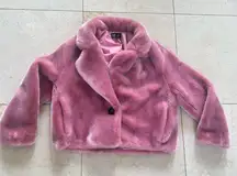 ZARA  TRF NWOT Teddy Bear Pink Faux Fur Jacket Sz Small