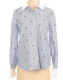 Kate Spade Stars and Stripes Blue Striped Star Button Up Shirt Broome Street Med