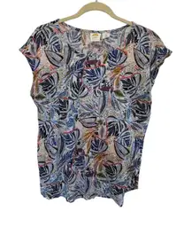 C&C California 100% Linen Tropical Short Sleeve Top Size Large Beach Vacation