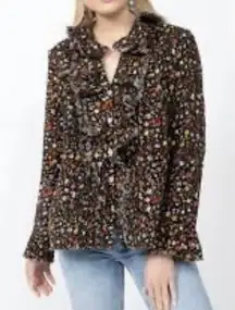 IVY JANE POETRY Floral Ruffle Button Down Woven Top XL cottagecore floral