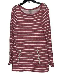 Ann Taylor Loft Womens Sweatshirt Size Medium Red With White Stripes Pockets