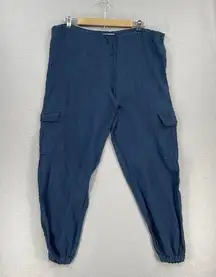 Bryn Walker Pants Womens Medium Blue Linen Cargo Drawstring Waist Lagenlook Boho