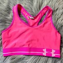 Under Armour White and Pink Band Heatgear Sports Bra Pink Black Size SM