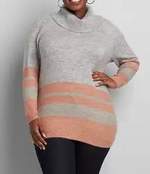 NWT Lane Bryant cowl neck tunic sweater gray orange size 26/28