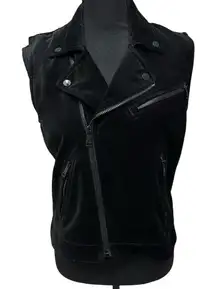Lauren Ralph Lauren LRL Black‎ Velvet Zip Front Moto Vest Women's Size M Petite