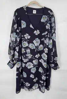 Cabi Ellery Floral Mini Dress Women XXL Purple Retro Dark Floral Retro Artsy