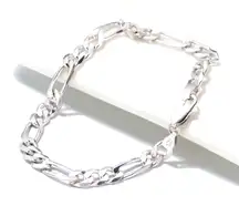 NEW Unisex Rhodium Plated 925‎ Sterling Silver Figaro Chain Bracelet, 8”